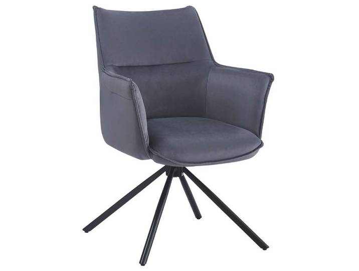 LebensWohnArt Stuhl Drehbarer Design Stuhl AURELIA dunkel-grau Samt Metallgestell 360°