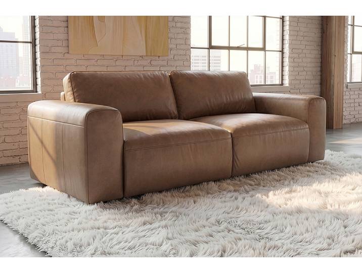 Echtleder Sofa BIG GEORGE 205cm cognac Taschenfederkern 2-Sitzer Couch Wohnzimmer Modern & Design