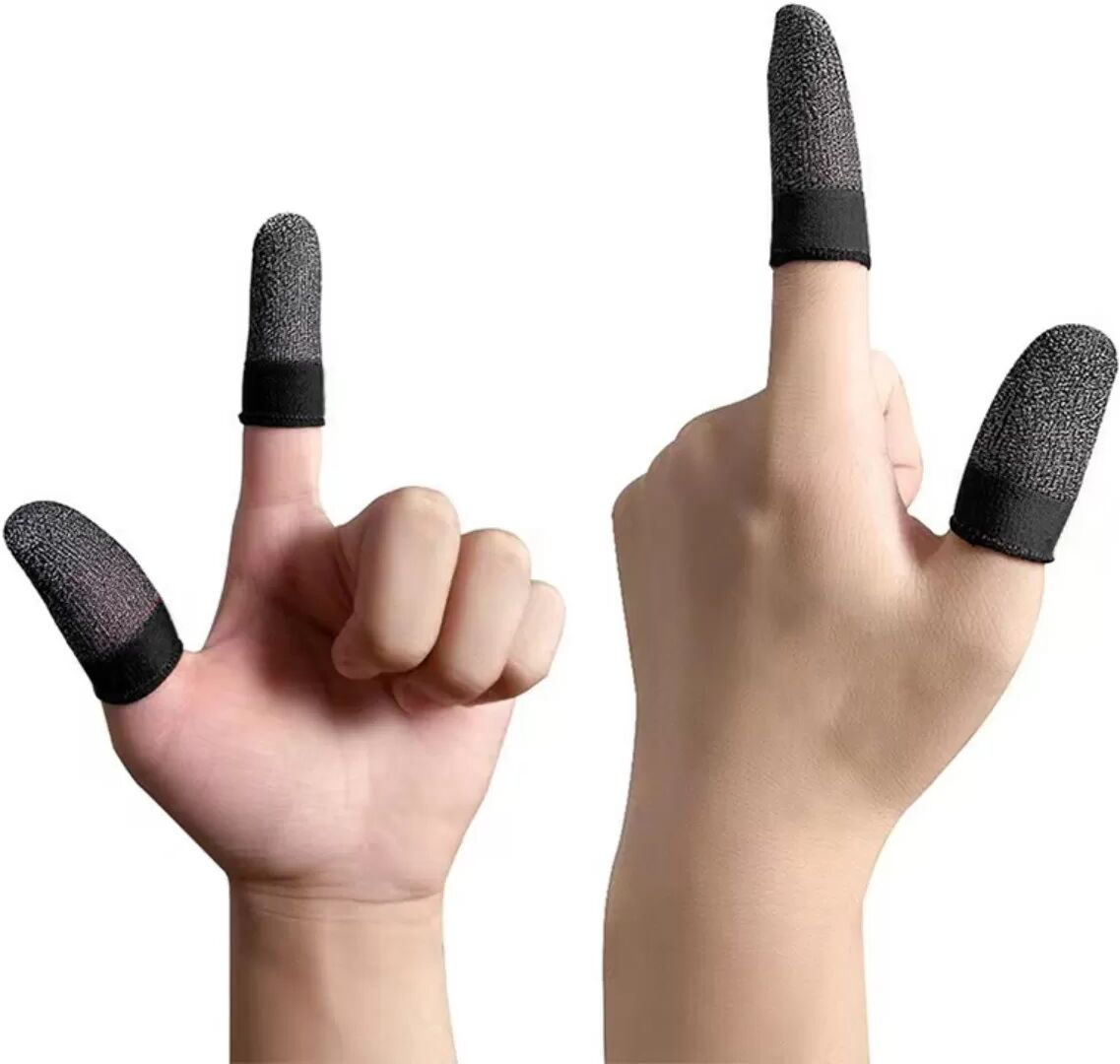 INF Gaming-Fingerhüllen 28-Nadel Silberfaser — 16er-Pack hochsensible Touchscreen-Daumenüberzüge, schweißresistent, kompatibel Schwarz