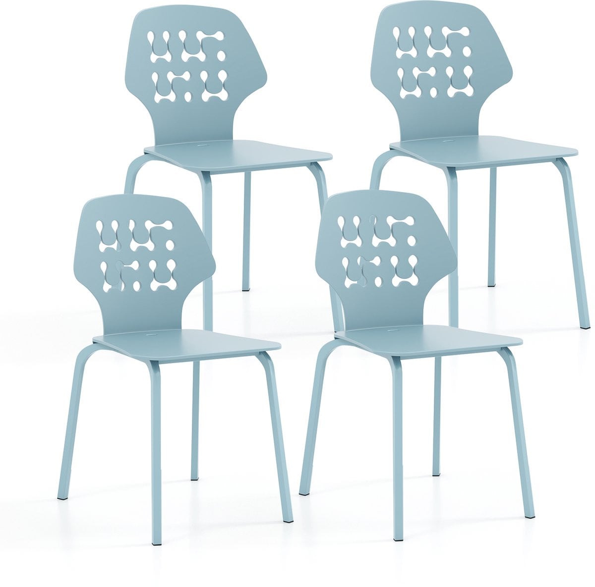 Costway Set van 4 Moderne Metalen Eetkamerstoelen zonder Armleuningen - Blauw