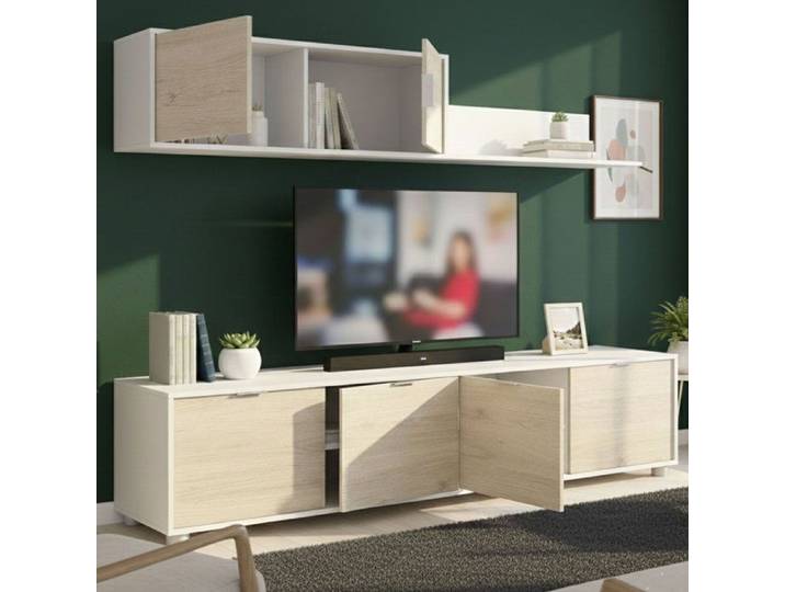 Meuble Mural Winnie Dmora en Bois Noble Blanc 40x200x43h cm