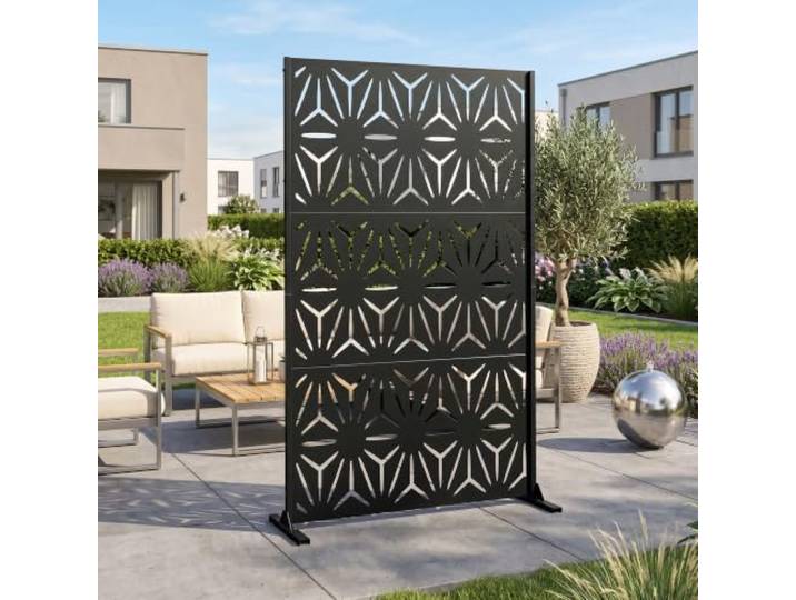 casa.pro Trennwand Kilsturd Raumteiler 180 x 120 cm Sichtschutz Outdoor Indoor Raumtrenner Terrasse Balkon verzinkter Stahl Paravent Schwarz