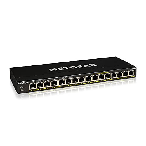 Netgear GS316P Unmanaged 16-Poorts Gigabit Ethernet PoE Netwerk Switch, Zwart