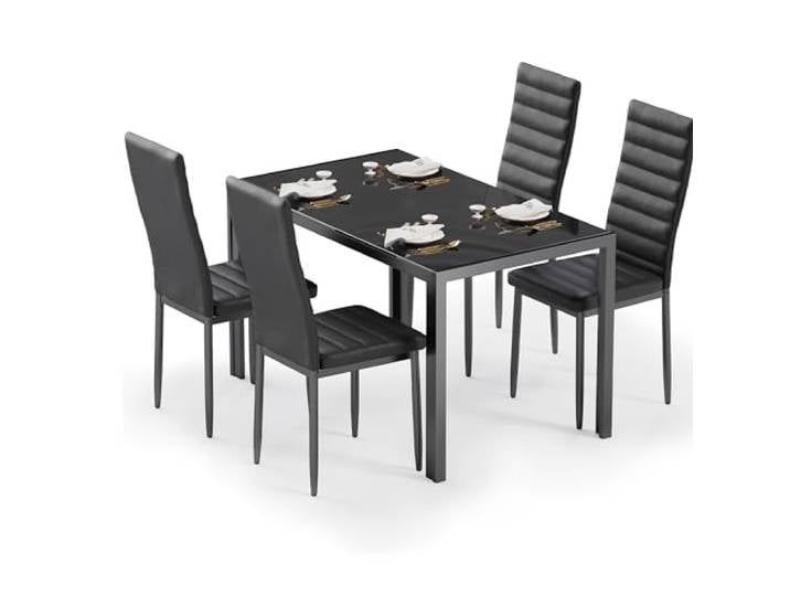 Bealife Esstisch mit 4 Stühlen Set, Esstisch und Stühle für 4 Personen, Esszimmer 6 Stühle und Tisch, Set mit Esstisch und Stühlen für Küche, Esszimmer und Wohnzimmer (Schwarz, 4stühle)