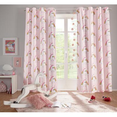 Gardine OTTO HOME "EINHORN" Gr. 4, pink, B:135cm H:245cm, Baumwolle, Polyester, Gardinen, Gardine, Kindergardine, Einhorn, Regenbogen, einseitig bedruckt