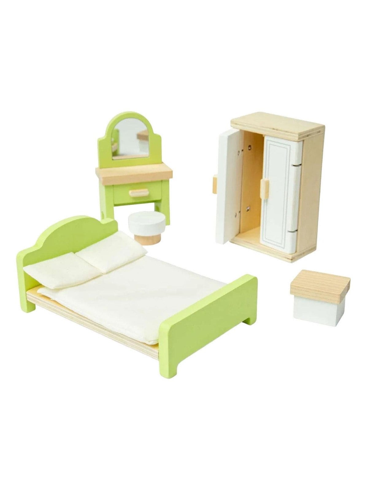 Bigjigs Wooden Dollhouse Bedroom Furniture - 5-piece.