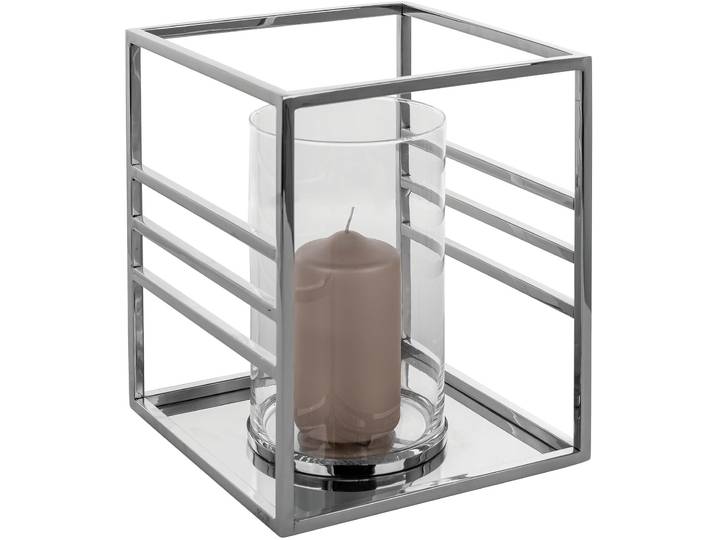 Windlicht FINK MALIBU , silber (silberfarben), H:30cm Ø:25,5cm, Edelstahl, Glas, Kerzenhalter, Windlicht, Kerzenhalter aus Edelstahl und Glas