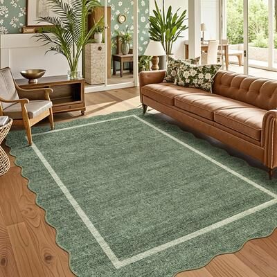 Garvee Modern Distressed Scalloped Edge Area Rug