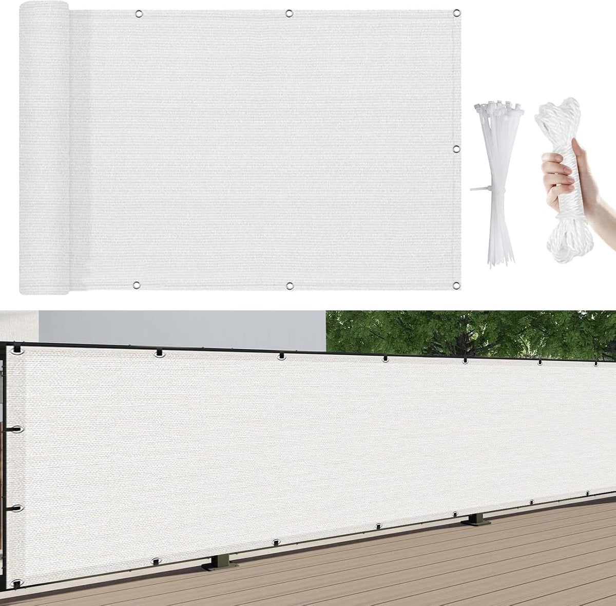Wit Balkonscherm Privacy Hekwerkdoek Windscherm B: 100 cm, H: 40 cm