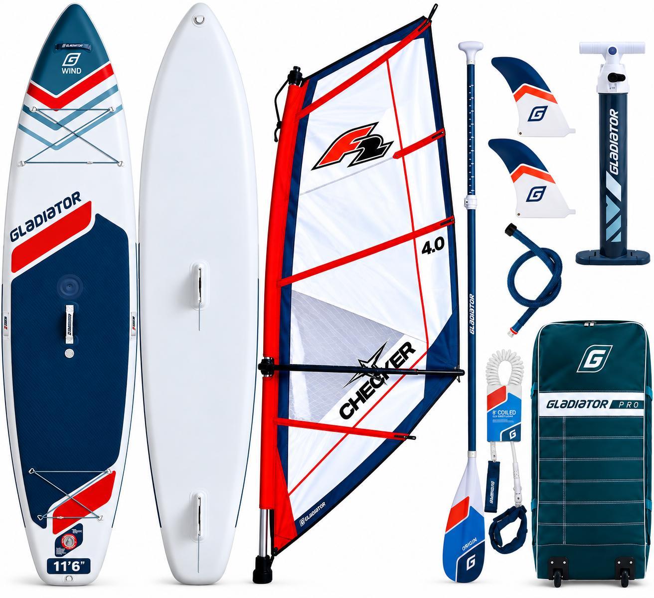 GLADIATOR WindSUP 11'6 F2 Checker 4m² Segel SUP Windsurf Komplettset