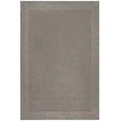 Teppich Kurzflor CALDER Strick Bordüre Wollanteil 160x230 cm Grau minimalistisch natürlich ruhig handgewebt Wollmischteppich | Kadima Design