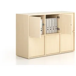 Büroschrank FRAME, niedrig, 6x Türen, 1299 x 450 x 881 mm, PUSH-lock, Birke