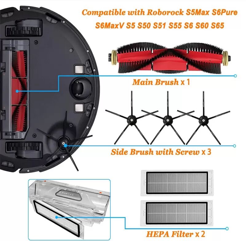 INF Zubehör 8 Teile Xiaomi Roborock S5 Max/S6 Pure/S6 MAXV/S50/S51/S55/S5/S60/S65/S6
