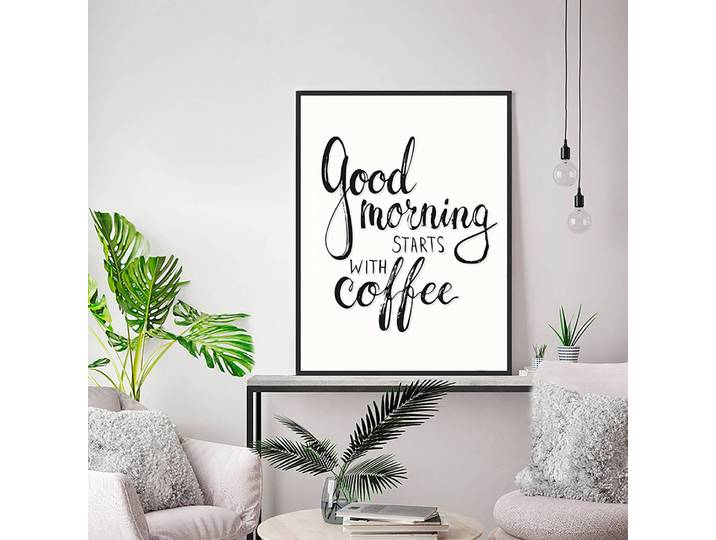 Bild Good morning starts with coffee Rahmen: Massivholz Buche, lackiert Abdeckung: Plexiglas Multicolor 62 x 82cm