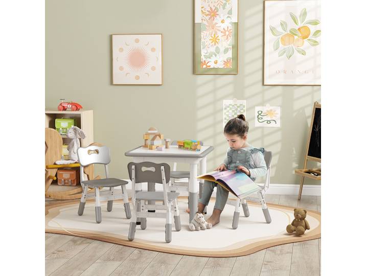 AIYAPLAY Ensemble Table et 4 Chaises Enfants Réglables Gris