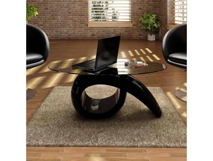 vidaXL Couchtisch vidaXL Couchtisch mit ovaler Glasplatte Hochglanz Schwarz