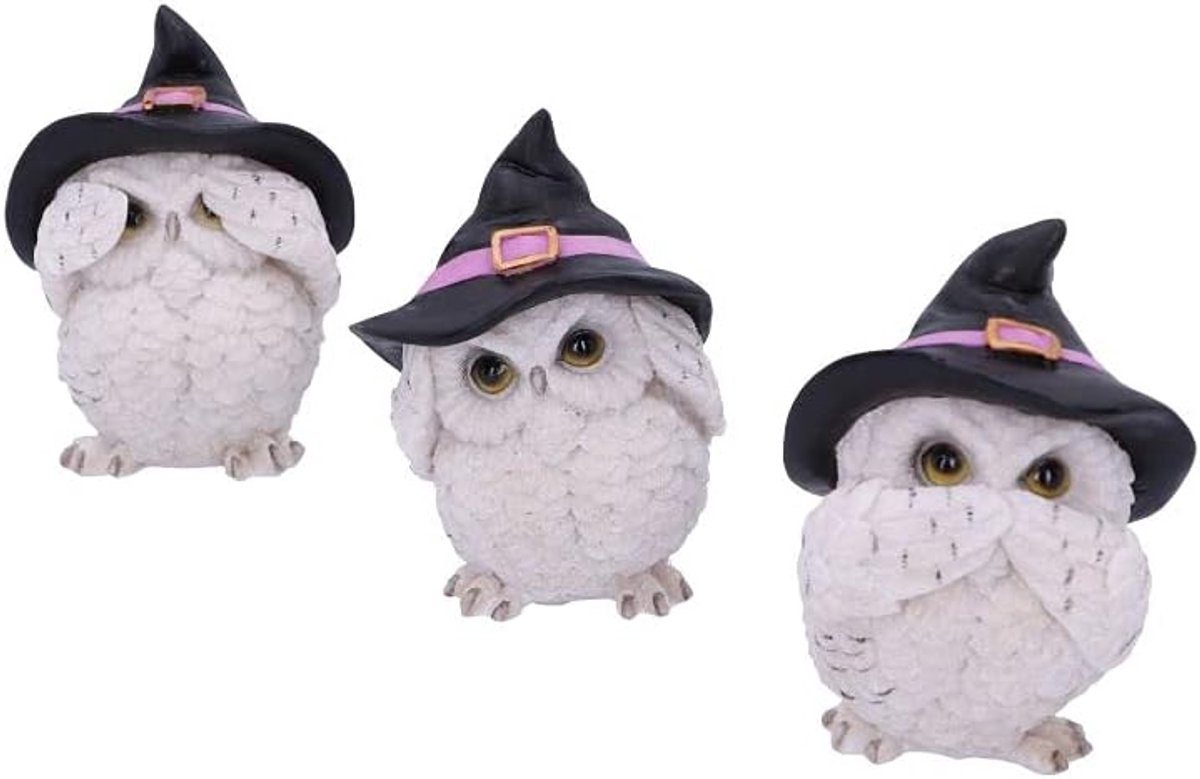 Drie Wijze Uilen Beeldje voor Wicca en Mystieke Decoratie