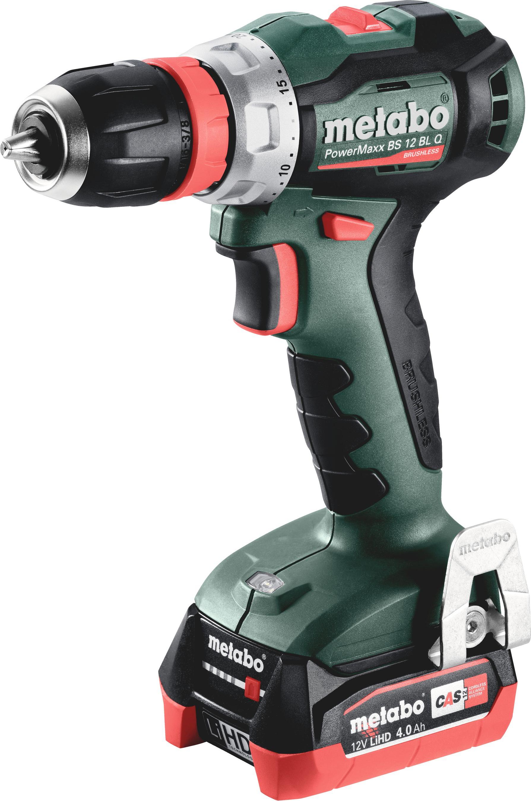 Metabo PowerMaxx BS 12 BL Q, Elektrischer Schraubendreher, Pistolengriff, Bürstenlos, Aufhängerhaken, 1600 RPM, 450 RPM