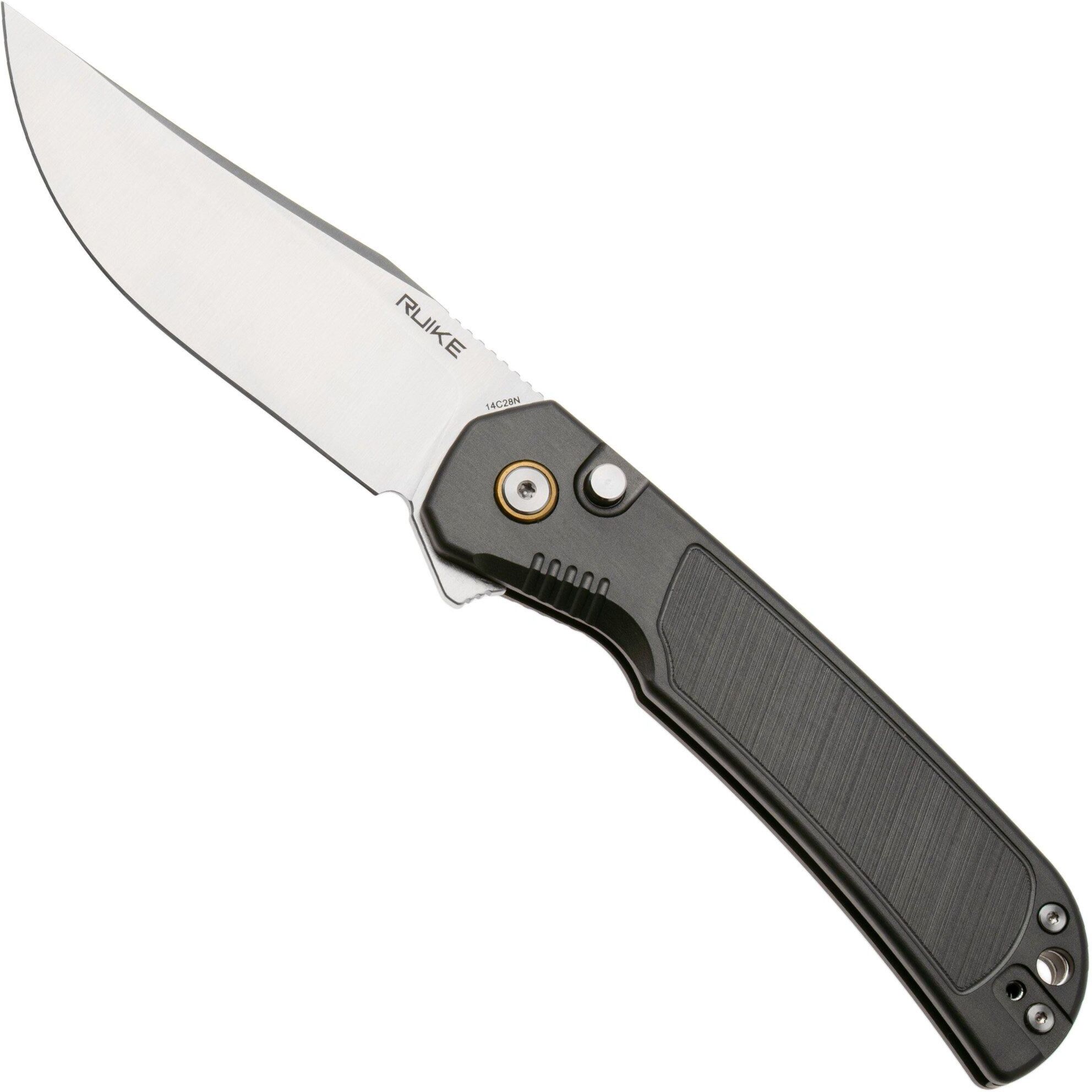 Ruike P192-AK Satin 14C28N, Black Aluminum, coltellino tascabile