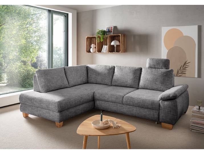 Ecksofa mit Schlaffunktion Silber Strukturstoff Ruta 265 x 109 x 206cm Ottomane davorstehend links mit Schlaffunktion Modern