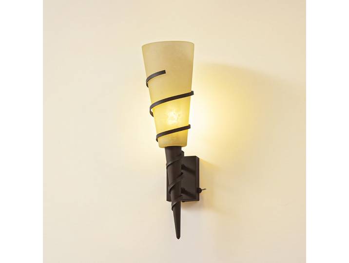 Lindby Wandleuchte Anouk, Höhe 44 cm, Glas, Metall, Fackel - Wohnzimmer - Landhaus / Rustikal - Einflammig