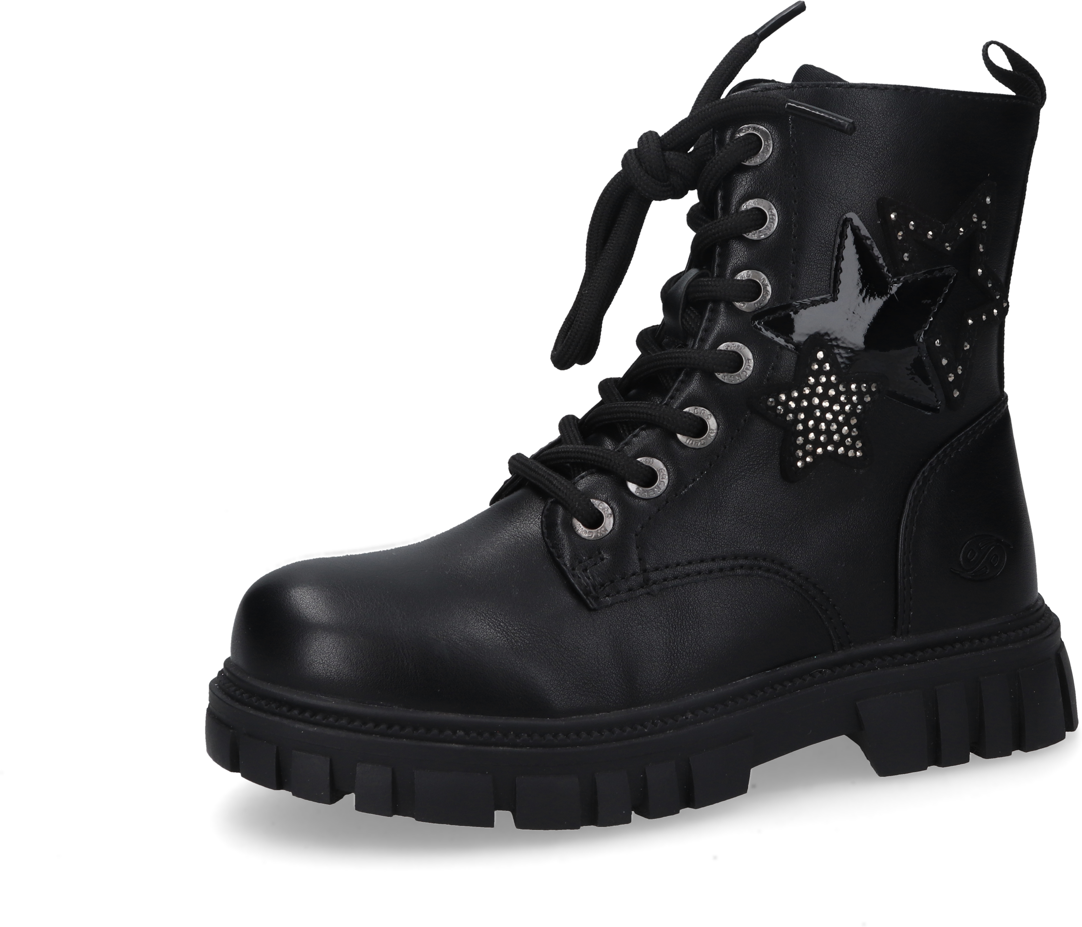 Schnürboots DOCKERS BY GERLI, Mädchen, Gr. 31, Textil, schwarz (schwarz, silberfarben), Lederimitat, Schuhe Schnürboots, Schnürstiefelette, Boots mit Stern-Verzierung am Schaft