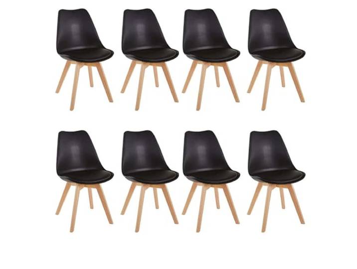 HJhomeheart Esszimmerstühle 8er Set, Skandinavische Küchenstühle Design, Sitzfläche aus Kunstleder, mit Massivholz Beinen, Gepolsterte armlose Stühle (Schwarz-8)