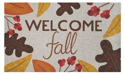 "Stupell Welcome Fall Leaf Border Outdoor Door Mat, design by Emily Cromwell, 18""x30"""