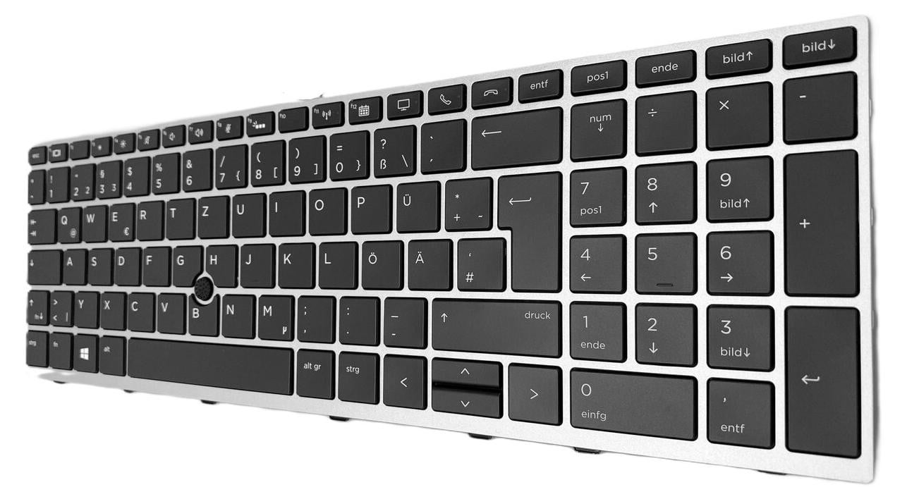 T-ProTek Duits toetsenbord met TrackPoint en verlichting voor HP EliteBook 850 G5, zwart met zilveren frame