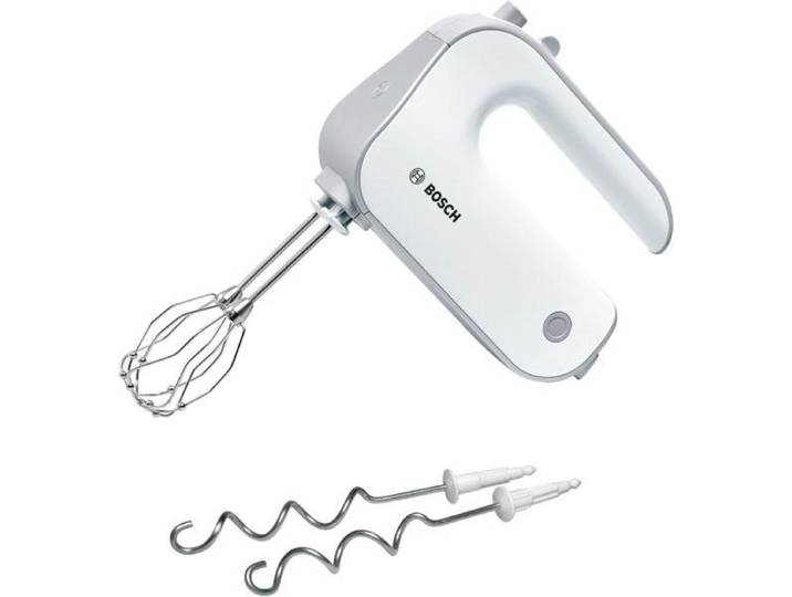 BOSCH Handmixer Styline MFQ4030, Edelstahl Rührbesen/Knethaken, 5 Stufen, weiß , bunt (weiß, silberfarben), B:20cm H:14,2cm T:7,55cm, Mixer, Turbotaste, leichtes Gehäuse, Made in Europe, Handmixer