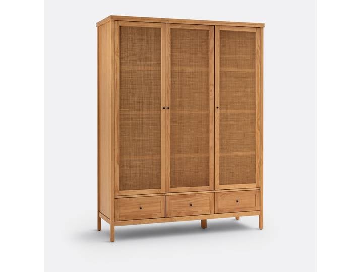 LA REDOUTE Armoire 3 portes pin massif et cannage, Gabin Beige