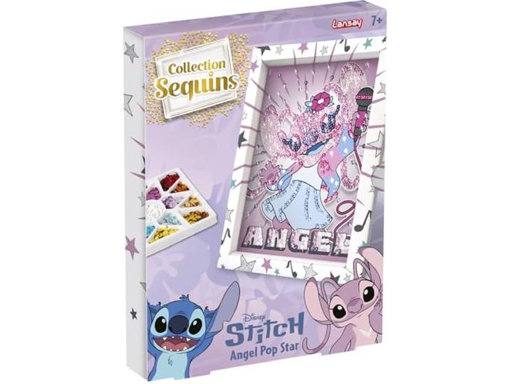 Lansay - Collection Sequins Angel Pop Star - Tableau Disney - Dès 7 Ans Activité Manuelle - Illustration à Compléter avec Épingles et Paillettes - Repères de Couleurs - Décoration de Chambre