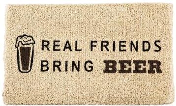 Evergreen 30 in. x 18 in. Real Friends Bring Beer Woven Back Coir Mat