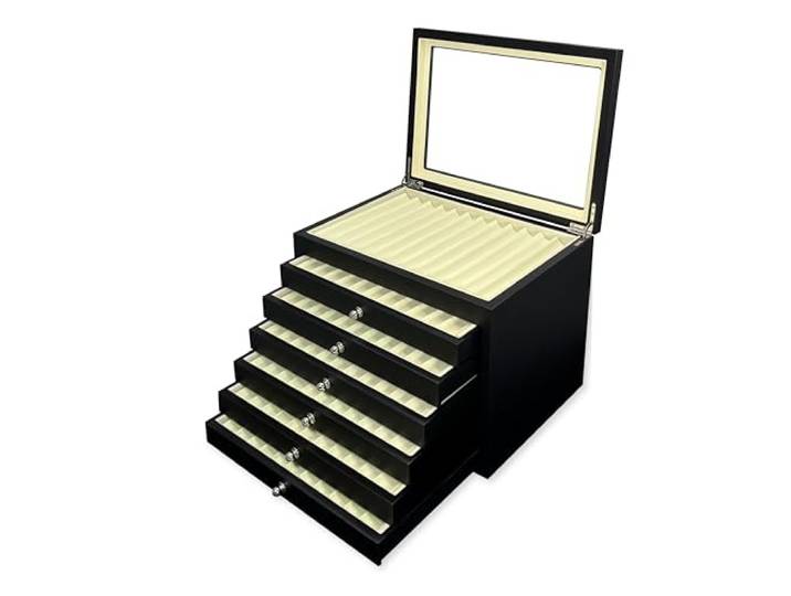 Stifthalterbox mit Vitrine für 78 schwarze Holzstifte