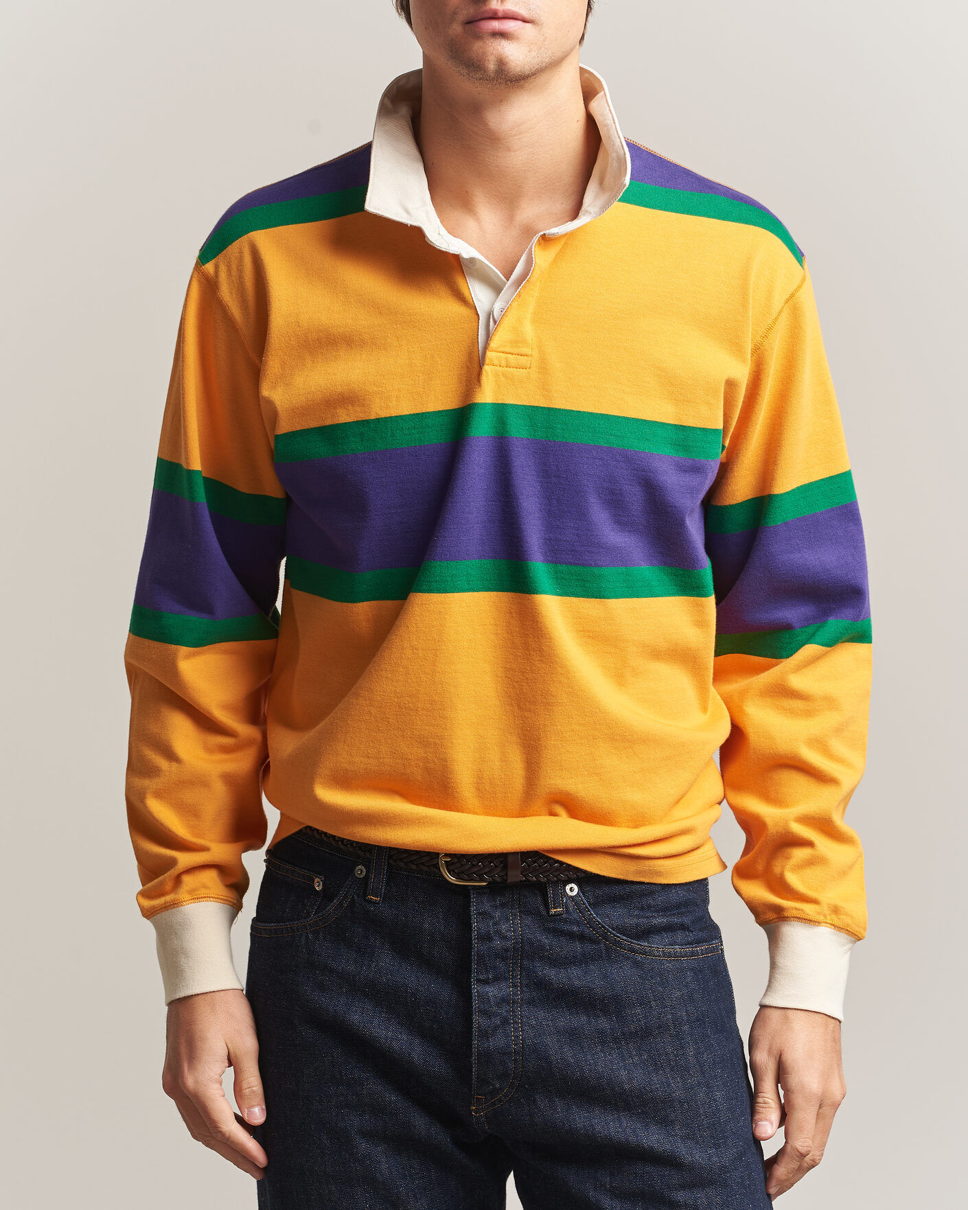 Drake's Block Stripe Rugby Yellow men L Gul