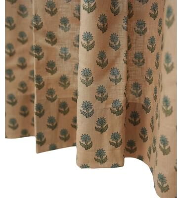 Fabdivine Block Print Linen Hook Curtain, Semi Sheer Window Drapes for Living Room & French Door, Palak