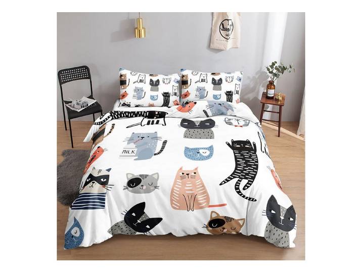 LuxusKollektion Kinderbettwäsche Bettwäsche-Set Katze 200x200cm