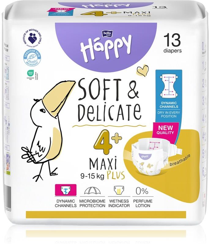 BELLA Baby Happy Soft&Delicate couches jetables équipées de canaux Maxi Plus 9-15 kg 13 pcs