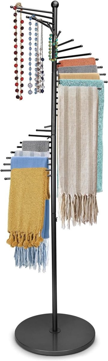 Metalen Sjaalrek en Riemhouder Organizer - Zwart - 30 Stangen