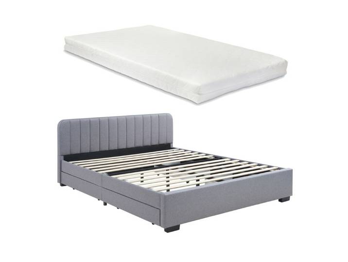 Lit double Nofrenna avec matelas 160 x 200 cm gris