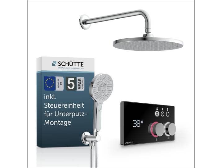 Duschsystem SCHÜTTE AQUADOT , grau (chrom, hellgrau), ABS-Kunststoff, Brausegarnituren, Duschsystem, Überkopfbrauseset mit digitalem Duschsystem