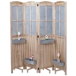 Paravent HWC-D26 Pflanzkörbe, Raumteiler Trennwand spanische Wand Sichtschutz, Holz Metall 170x161x29cm