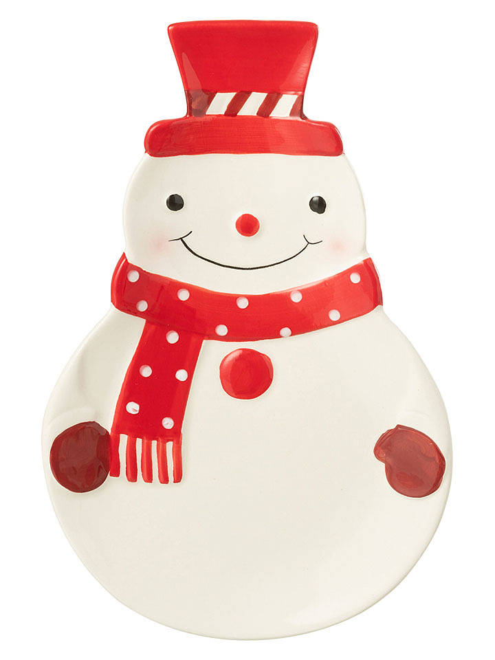 J Line Servierplatte "Schneemann" in Weiß/ Rot - (L)27 cm - onesize