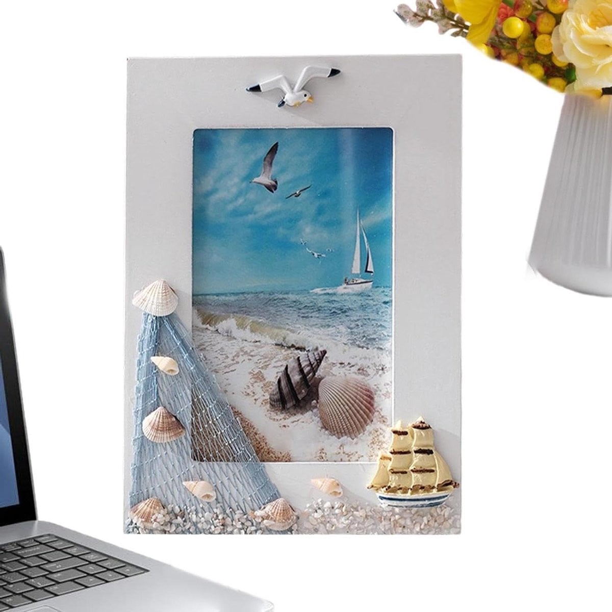 Houten Fotolijst Vintage Design Zeilboot Groen 21 x 16 cm