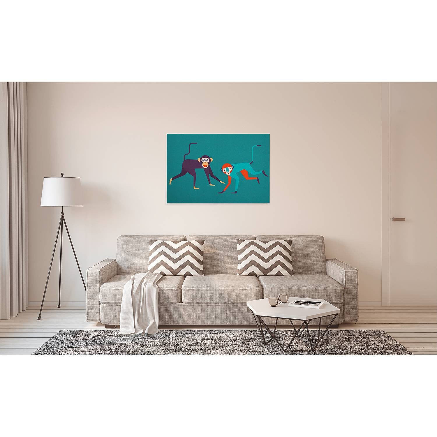home24 Monkey Business wanddecoratie met dierenprint, groen, 90 x 60 cm