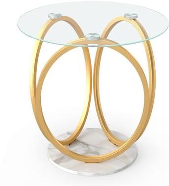 Costway Round End Table Faux Marble Side Table with Tempered Glass Tabletop-Gold
