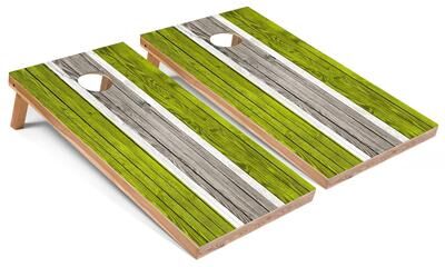 Skip's Garage Solid Wood Cornhole Boards - Lime Stripes Design