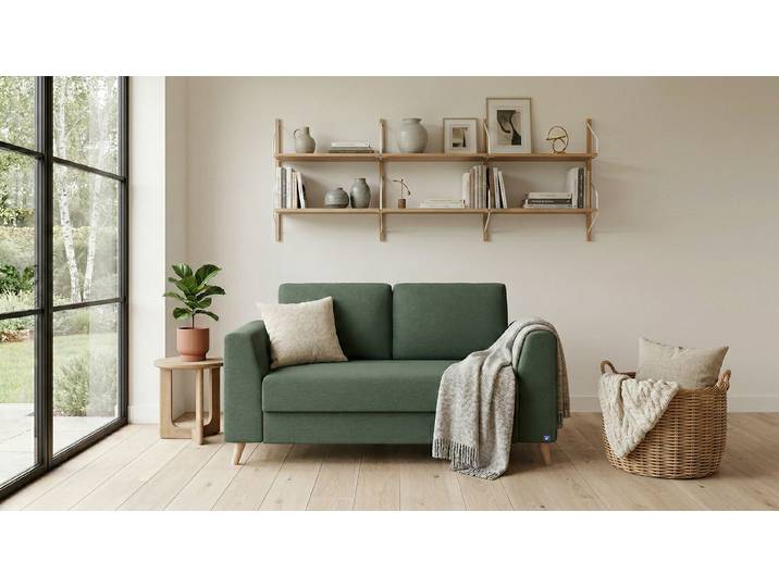 BRUNO Schlafsofa 120cm in Grün Klassik stabiles Massivholz & Boxspringkomfort