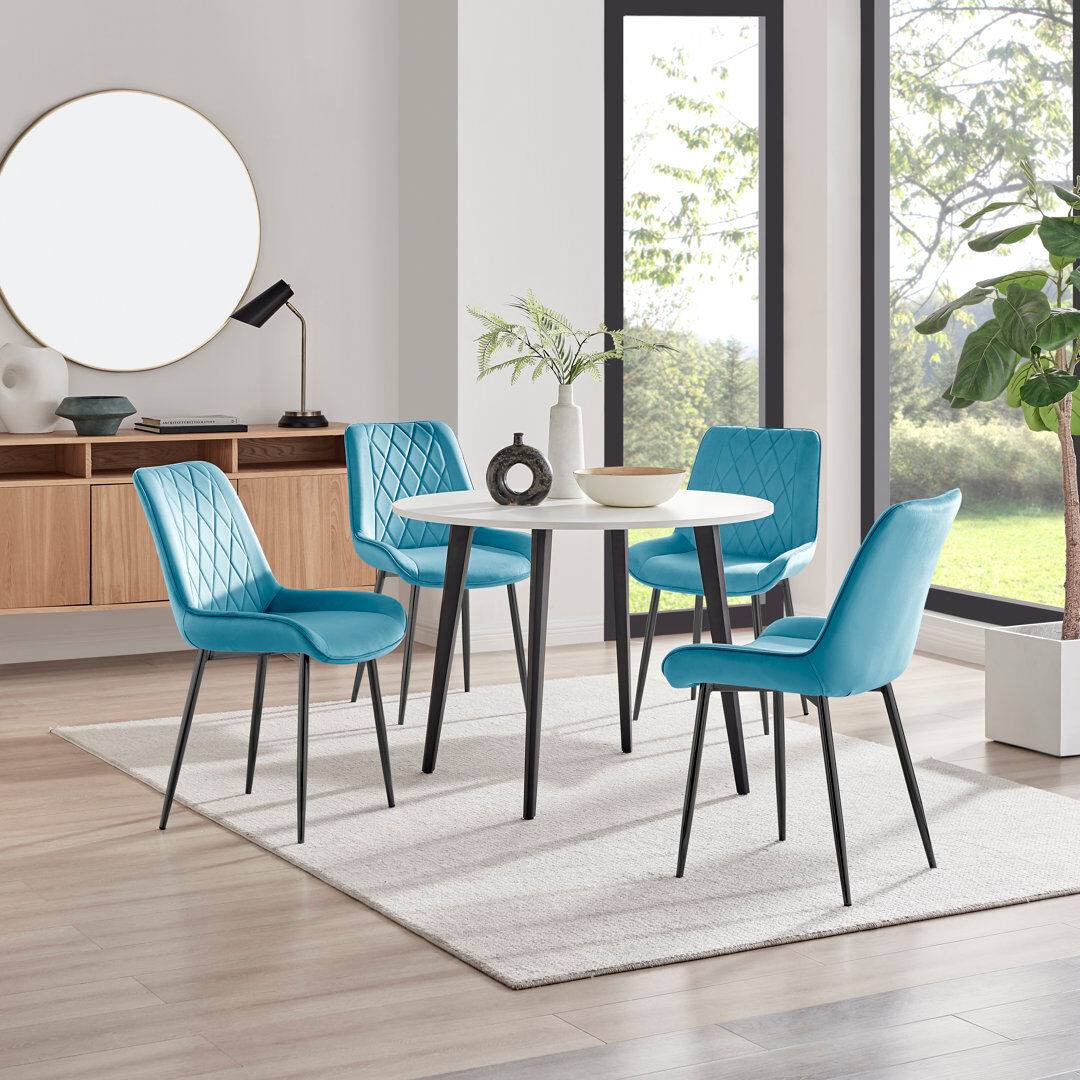 Canora Grey Betsab 4 -Person Dining Set Oak/Black/Blue 4