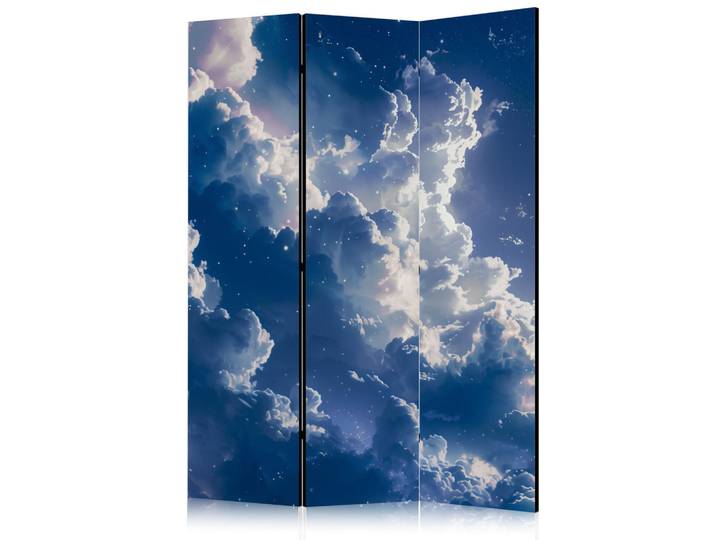 Muralo Paravent Beidseitig Bedruckter 3-tlg 135x172 cm Sonniger Himmel mit Wolken, Blau, Holz, Galaxis, Rechteckig, 135x172x3 cm, Wohnzimmer, Raumteiler, Paravents